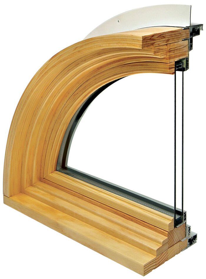 Aluminum Clad Wood Sash Set Window, cut in half to see the cross section, the wood interior side facing forward